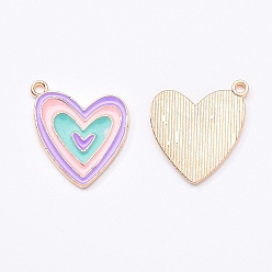 Colorful Light Gold Plated Alloy Enamel Pendants, Heart, Colorful, 19x19x1.5mm, Hole: 1.6mm