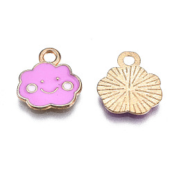 Фиолетовый Сплав эмали прелести, облако, с улыбкой лицом, золотой свет, фиолетовые, 13x12x1 мм, отверстие : 1.8 мм