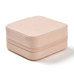Misty Rose PU Leather Jewelry Box, Travel Portable Jewelry Case, Zipper Storage Boxes, for Necklaces, Rings, Earrings and Pendants, Square, Misty Rose, 9x9.5x4.8cm