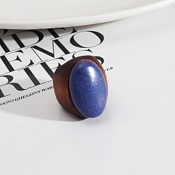 lapis lazuli Boho Oval Turquoise Statement Ring with Brown Wood - Fashionable and Bold Jewelry