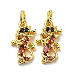 Colorful Real 18K Gold Plated Brass Pendants, with Glass and Jump Ring, Dragon Charms, Colorful, 15x8x3mm, Hole: 3mm
