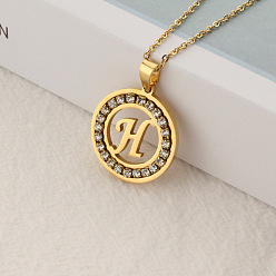 Letter H Crystal Rhinestone Initial Letter Pendant Necklace with Cable Chains, Stainless Steel Jewelry for Women, Golden, Letter.H, 15.75 inch(40cm)