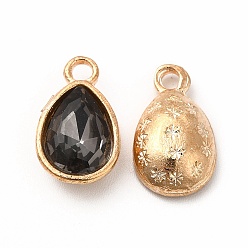 Coffee Faceted Glass Rhinestone Pendants, with Golden Tone Zinc Alloy Findings, Teardrop Charms, Coffee, 15x9x5mm, Hole: 2mm