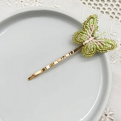 Yellow Green Butterfly Polyester Hair Bobby Pin, with Metal Hair Clips, for Girls, Yellow Green, 65mm