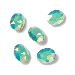 Pacific Opal Light AB Style Eletroplate K9 Glass Rhinestone Cabochons, Pointed Back & Back Plated, Faceted, Oval, Pacific Opal, 10x8x4.5mm
