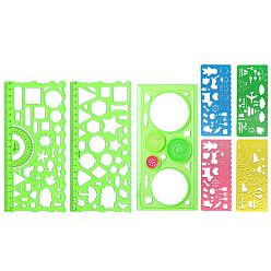 Lime Multifunctional Plastic Geometric Drawing Ruler Set, Draft Template, for Architecture, Office, Studying, Designing, Painting Supplies, Lime, 7pcs/set
