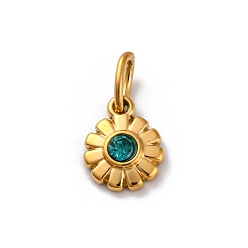 Синий Циркон 304 из нержавеющей стали горный хрусталь подвески, ионное покрытие (ip), реальный 14 k позолоченный, с целью перехода в кольце, , синий циркон, 11x8.5x3 мм, отверстие : 5x3 мм