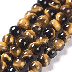Tiger Eye Natural Tiger Eye Round Bead Strands, Grade A+, 4mm, Hole: 1mm, about 98pcs/strand, 15.5 inch