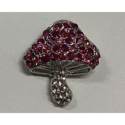 Pink Cubic Zirconia Mushroom Brooch, Alloy Badge for Backpack Clothes, Pink, 30x27mm