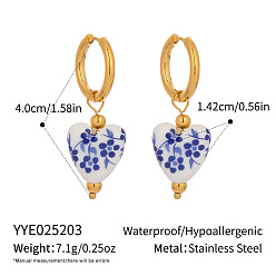 Сердце Керамические серьги-кольца из нержавеющей стали, реальный 18 k позолоченный, сердце, 40x14.2 мм