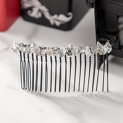 Quartz Natural Quartz Chip Hair Combs for Women, Metal Bridal Crown Hair Accessories, 40x80x10mm