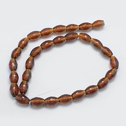 Sienna Transparent Glass Beads Strands, Faceted, Drum, Sienna, 11.5x8mm, Hole: 1.2mm, about 30pcs/strand, 13.7 inch(35cm)