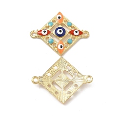 Golden Alloy Enamel Connector Charms with Synthetic Turquoise, Rhombus Links with Colorful Evil Eye, Nickel, Golden, 29x23x3.5mm, Hole: 1.6mm