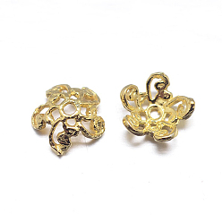 Real 18K Gold Plated Real 18K Gold Plated 5-Petal Sterling Silver Bead Caps, Flower, Golden, 6.5x2.5mm, Hole: 1mm, about 117pcs/20g