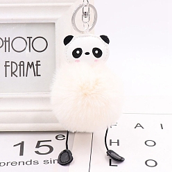 Seashell Color Panda Furry Pom-Pom Keychain for Women, Polypropylene Imitation Rabbit Fur Car Charm Bag Pendant, Seashell Color, 8cm