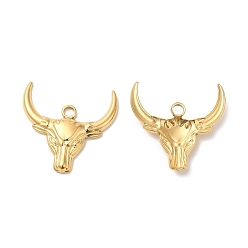 Real 18K Gold Plated 304 Stainless Steel Pendants, Cattle Head Charm, Real 18K Gold Plated, 24x25x3mm, Hole: 3mm
