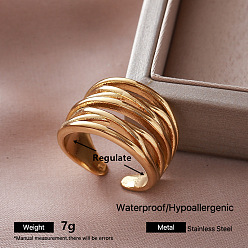 Oro Anillos abiertos de acero inoxidable irregulares para mujer, dorado, ajustable