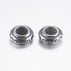 Antique Silver 304 Stainless Steel European Beads, Large Hole Beads, Rondelle, Antique Silver, 9x3.5mm, Hole: 4.5mm