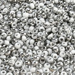 WhiteSmoke Metallic Colors Glass Seed Beads, Half Plated, Two Tone, Round, WhiteSmoke, 6/0, 4x3mm, Hole: 1.4mm