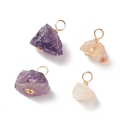 Ametrine Rough Raw Natural Ametrine Pendants, with Real 18K Gold Plated Tone Copper Wire Wrapped, Nuggets Charm, 12.5~17x11.5~15.5x9.5~13mm, Hole: 3.5~4mm