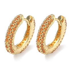 Оранжевый Латунные микро проложить серьги обруча кубического циркония, без кадмия и без свинца, долговечный, стойки покрытие, реальный 18 k позолоченный, оранжевые, 16.5x17x3.5 мм