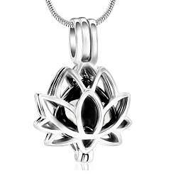 Gunmetal & Stainless Steel Color Lotus Titanium Steel Urn Ashes Necklaces, Locket Necklaces, Gunmetal & Stainless Steel Color, 23.62 inch(60cm)