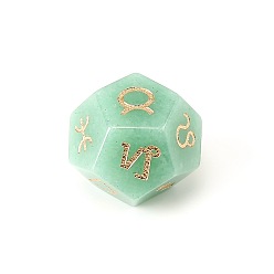 Green Aventurine Natural Green Aventurine Classical 12-Sided Polyhedral Dice, Engrave Twelve Constellations Divination Game Toy, 20x20mm