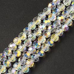 Clear AB Transparent Electroplate Glass Beads Strands, Faceted, AB Color, Abacus, Clear AB, 6x5mm, Hole: 1.2mm, about 98pcs/strand, 20.63''(52.4cm)