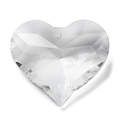Clear Transparent Glass Pendants, Faceted, Heart Charms, for Chandelier Crystal Hanging Pendants, Clear, 36x39x15mm, Hole: 1.6mm