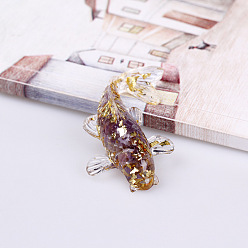 Amethyst Resin Home Display Decorations, with Natural Amethyst Chips and Gold Foil Inside, Fish, 60x40x20mm