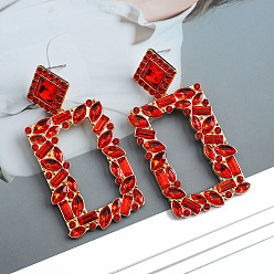Red Colorful Geometric Crystal Earrings with Elegant High-end Style