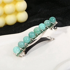 Amazonite Metal French Hair Barrettes, with Round Natural Amazonite Bead, Hair Accessories for Women Girl, 80x10x18mm