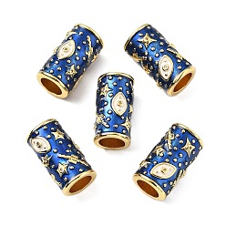 Синий Латунь микропаве прозрачный кубический цирконий европейский бисер, бусины с большим отверстием, колонна со звездой и глазом, с эмалью, стойки покрытие, без кадмия и без свинца, долговечный, синие, 20x11.5 мм, отверстие : 7 мм