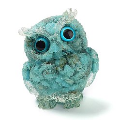 Synthetic Turquoise Resin Home Display Decorations, with Synthetic Turquoise Chips Inside, Owl, 60x50x42mm