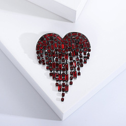 FireBrick Heart Rhinestone Pins, Alloy Brooches for Girl Women Gift, FireBrick, 55x43mm