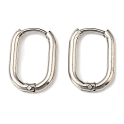 Stainless Steel Color Stainless Steel Huggie Hoop Earrings, 304 Stainless Steel Needle with 201 Stainless Steel Ring, Oval, Stainless Steel Color, 15x10.5x2mm