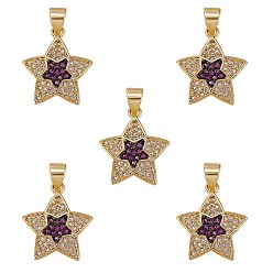 Средняя Орхидея Латунные микро проложить кубического циркония подвески, реальный 18 k позолоченный, звезда, средне орхидеи, 17x15x3 мм, отверстие : 4x3 мм, 5 шт / коробка