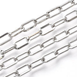 Platinum Unwelded Iron Paperclip Chains, Flat Oval, Drawn Elongated Cable Chains, with Spool, Platinum, 10x5x1mm, about 82.02 Feet(25m)/roll
