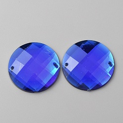 Blau Nähen auf Rhine, facettierter Acryl-Strassstein, 2-Loch-Links, flacher Rücken & Rückseite plattiert, Halbrund, für Kostüm, Abendkleider, Kleidung, Hochzeitskleid, Dekoration, Blau, 24.5~25x5.8 mm, Bohrung: 1.2 mm