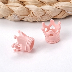 Pink Acrylic European Beads, Large Hole Beads, Crown, Pink, 14x12mm, Hole: 7mm
