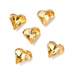 Золотистый Кабошоны кубического циркония кабошоны, задние и задние, сердце, золотые, 9x8x3.5 мм