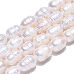 Seashell Color Natural Cultured Freshwater Pearl Beads Strands, Rice, Seashell Color, 7.5~13x6.5~8.5mm, Hole: 0.6mm, about 32~35pcs/strand, 12.91~13.11 inch(32.8~33.3cm)