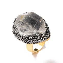 Реактивный Самолет Регулируемое кольцо в форме капли из натурального кристалла кварца неправильной формы со стразами, массивное кольцо из позолоченной латуни для женщин, без кадмия и без свинца, струя, внутренний диаметр: 17~20 мм