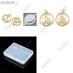 Couleur Mélangete 10 pcs 2 couleurs pendentifs en laiton, rond plat avec des charmes de feu, avec anneau de saut, crémaillère plaquage, plaqué longue durée, couleur mixte, 23.5x20x2mm, anneau de saut: 5x0.8 mm, diamètre intérieur: 3 mm, 5 pcs / couleur