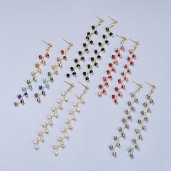 Mixed Color 304 Stainless Steel Stud Earrings, with Electroplate Glass Beads, Mixed Color, 97mm, Pendant: 89x10x4mm, Pin: 0.9mm