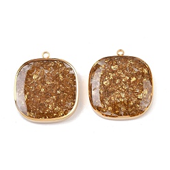 (932FM) Темно-синий аква-матовый с подкладкой 304 подвески из нержавеющей стали, квадрат с эпоксидной смолой и стеклом, вакуумное покрытие pvd, реальный 18 k позолоченный, темно-золотистые, 22x20x5~6.5 мм, отверстие : 1.6 мм