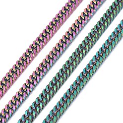 Rainbow Color Ion Plating(IP) 304 Stainless Steel Diamond Cut Curb Chains, Cuban Link Chain, Unwelded, Faceted, with Spool, Rainbow Color, 5x3.5x0.7mm, about 32.8 Feet(10m)/roll