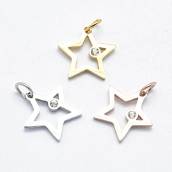 Mixed Color 316 Surgical Stainless Steel Pendants, with Cubic Zirconia, Long-Lasting Plated, Star, Clear, Mixed Color, 14x14x2mm, Hole: 3mm