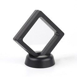Black Acrylic Frame Stands, with Transparent Membrane, For Earring, Pendant, Bracelet Jewelry Display, Rhombus, Black, 12.4x9x2cm