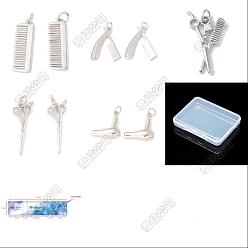 Platine 10pcs 5 styles série soins capillaires support plaqué laiton et pendentifs en zircone cubique, sans cadmium et sans plomb, plaqué longue durée, avec anneau de saut, platine, 18~24x7~17x1~6.5mm, Trou: 3~6mm, 2 pcs / style
